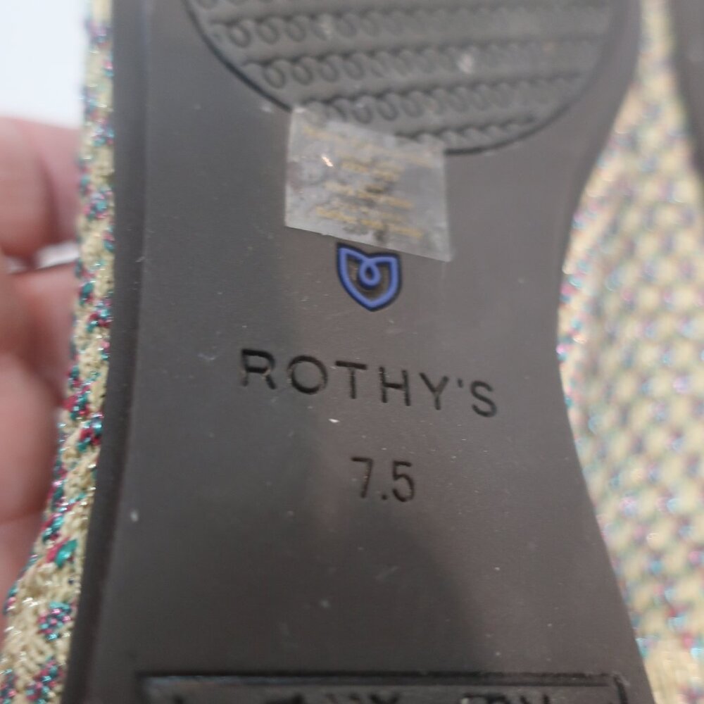 Like New Womens Rothy's Multi Gold Metallic Textile Ballet The Flat Shoes 7.5 CO - Picture 11 of 12
